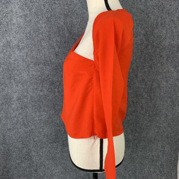 Line Dot Red Crop Top Women XS Long Sleeve Asymmetrical Neckline Side Zipper - Picture 5 of 12